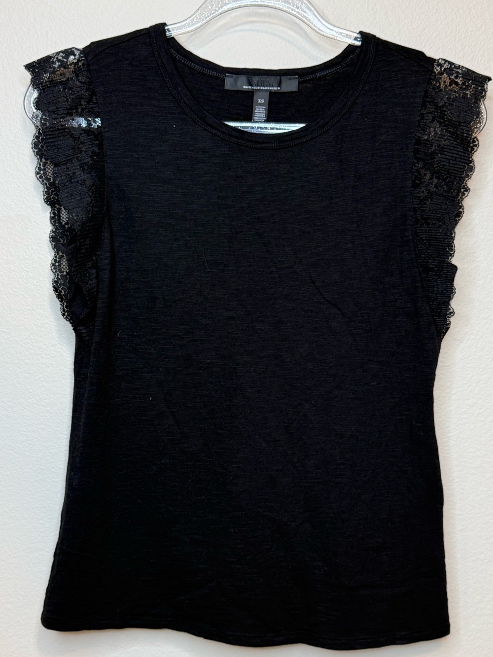 White House Black Market Black Lace-Sleeve Top XS